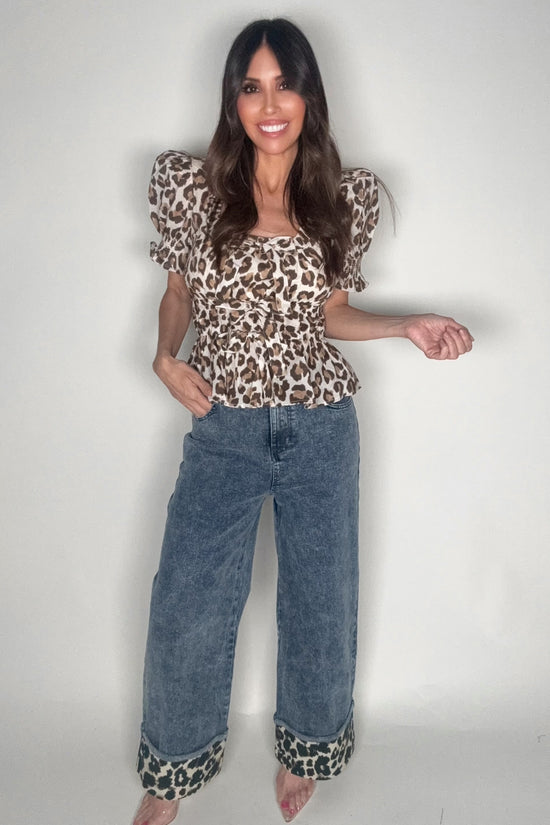 Blue Denim Leopard Cuff Jeans - Born To Glam Born To Glam