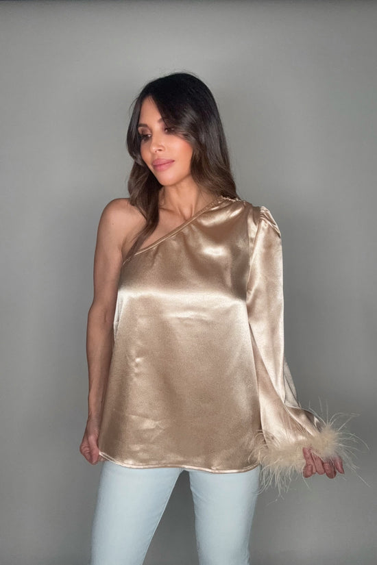 Champagne Single Sleeve Feather Top - Born To Glam Born To Glam