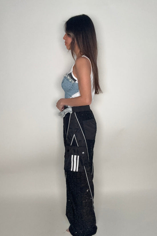 Denim Waist Sporty Lace Cargo Pants - Born To Glam Born To Glam