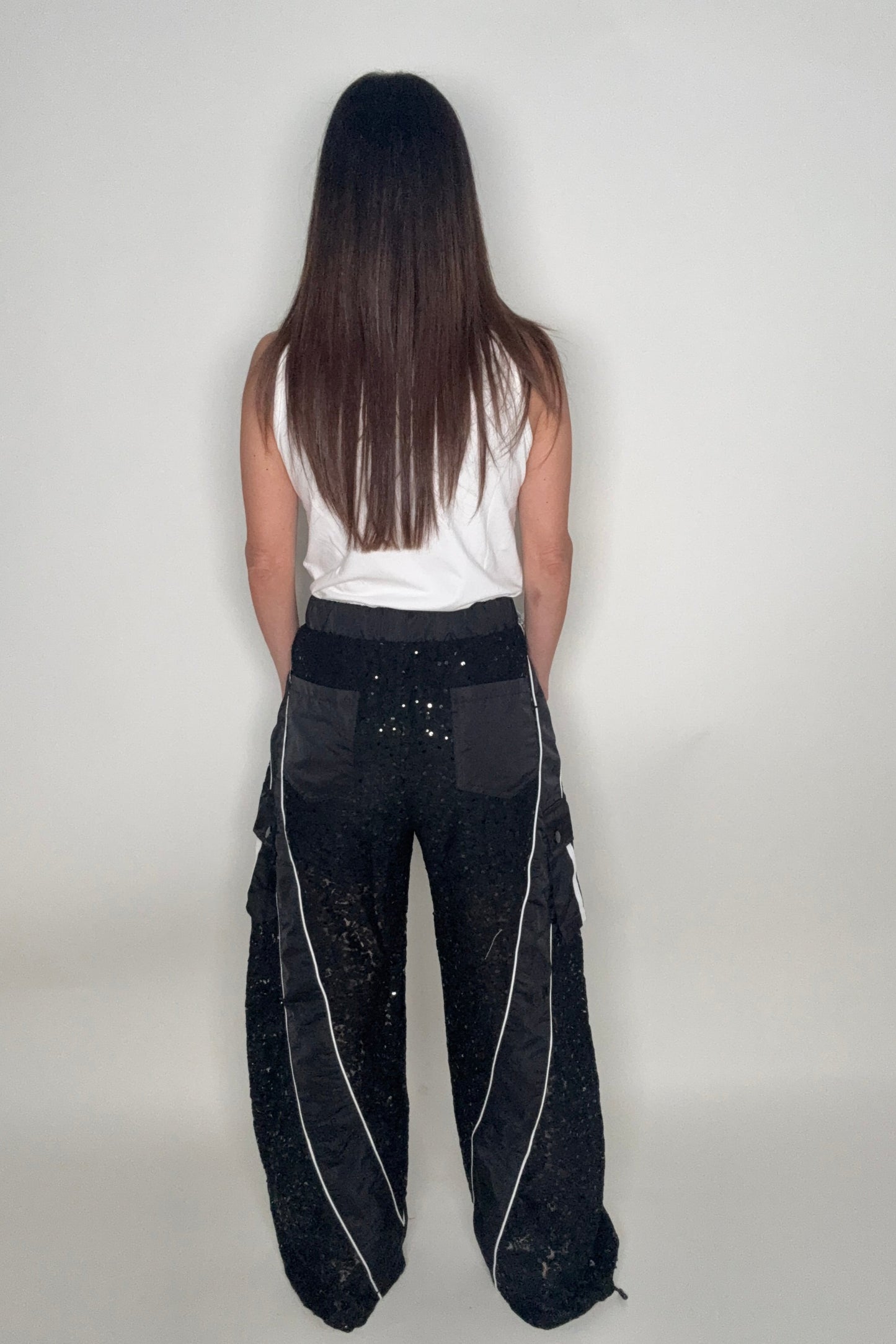 Denim Waist Sporty Lace Cargo Pants - Born To Glam Born To Glam