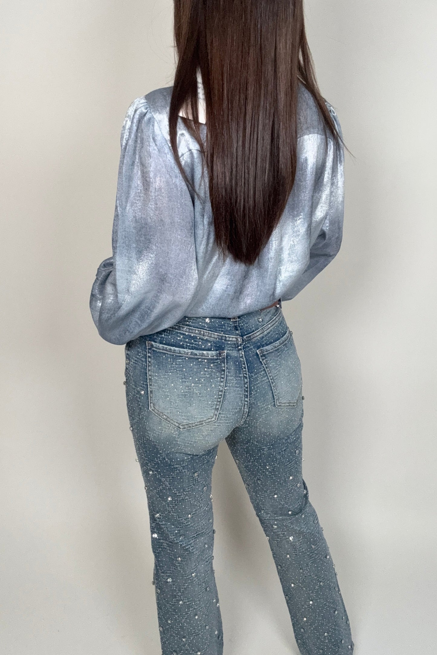 Jewel Embellished All over Rhinestone Modern Bootcut Jeans - Born To Glam Born To Glam