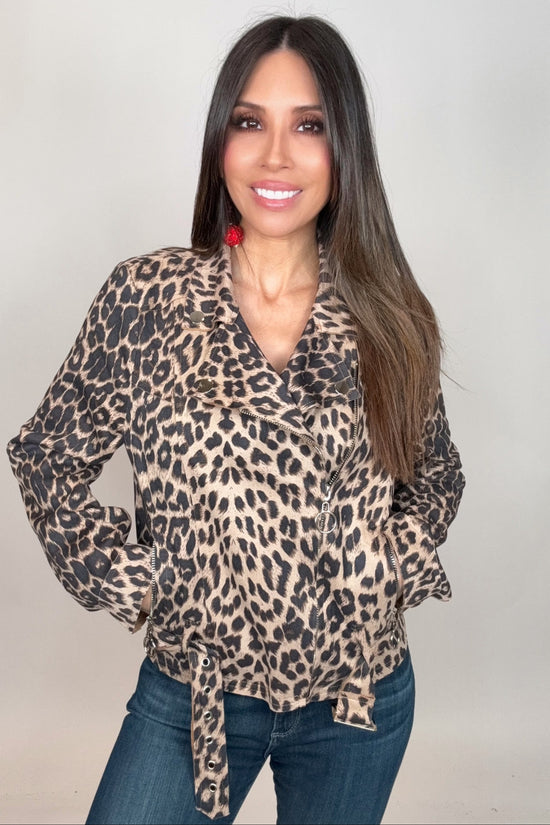 Leopard Twill Moto Jacket - Born To Glam Born To Glam
