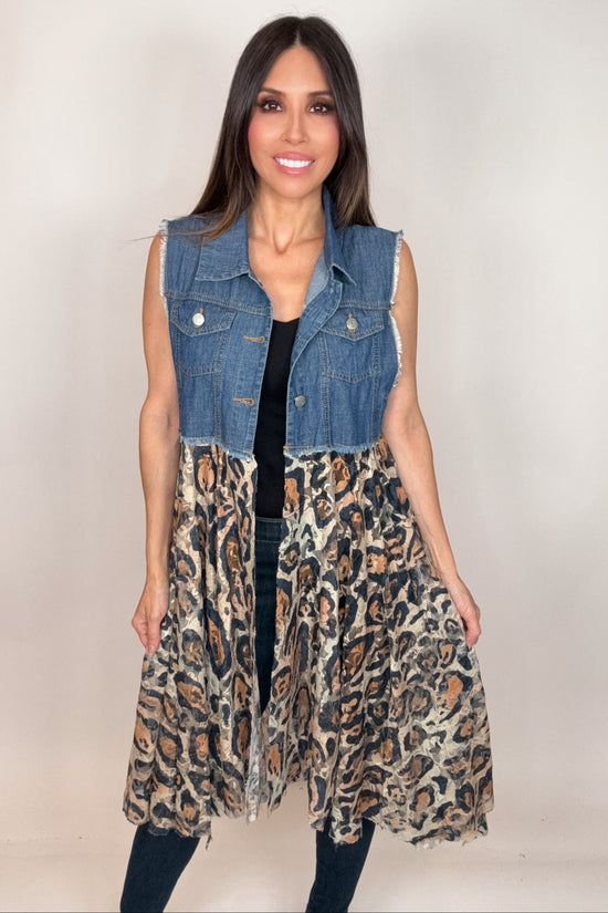 Cropped Denim Leopard Vest - Born To Glam Born To Glam