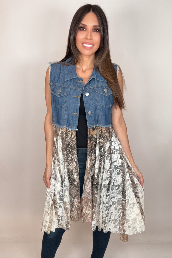 Cropped Denim Taupe Vest - Born To Glam Born To Glam