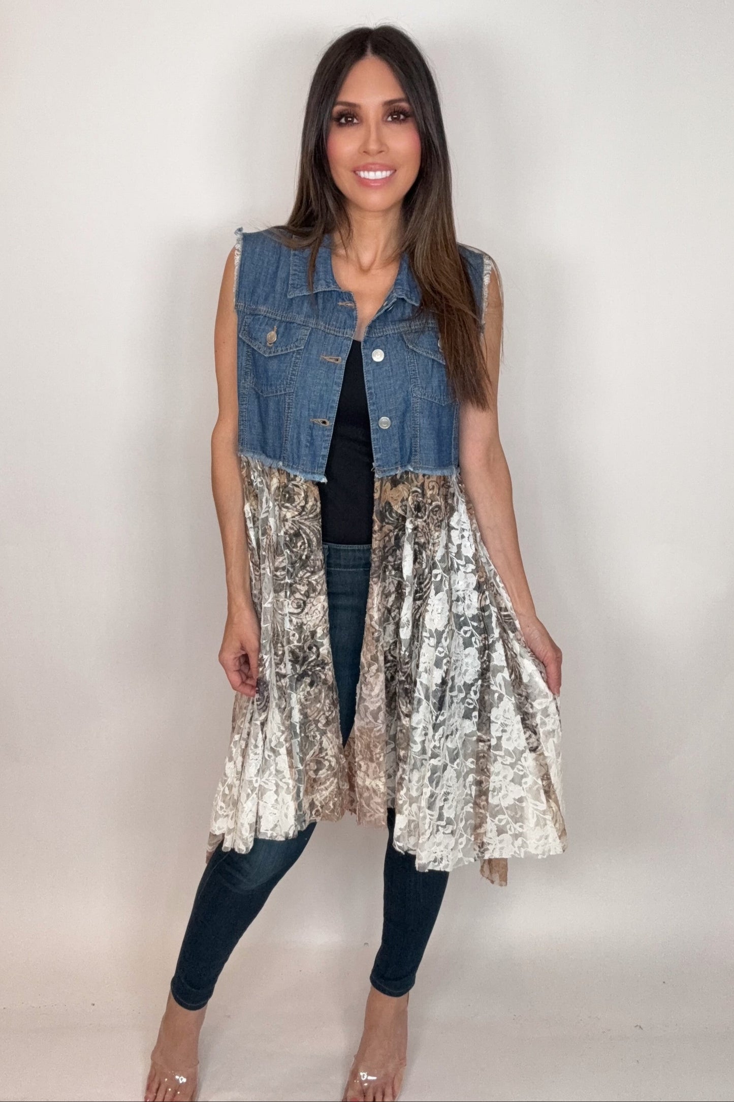 Cropped Denim Taupe Vest - Born To Glam Born To Glam