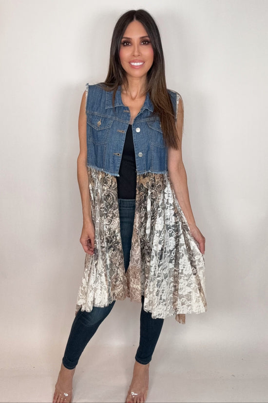Cropped Denim Taupe Vest - Born To Glam Born To Glam