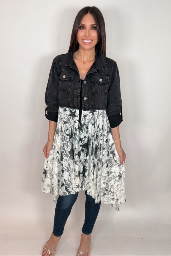 Cropped  Black Denim Star Jacket - Born To Glam Born To Glam