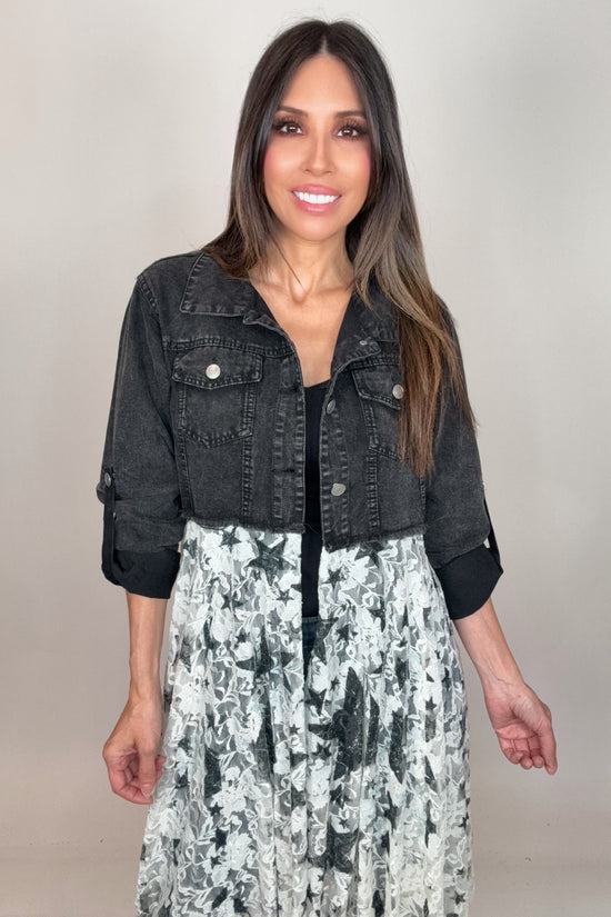 Cropped  Black Denim Star Jacket - Born To Glam Born To Glam