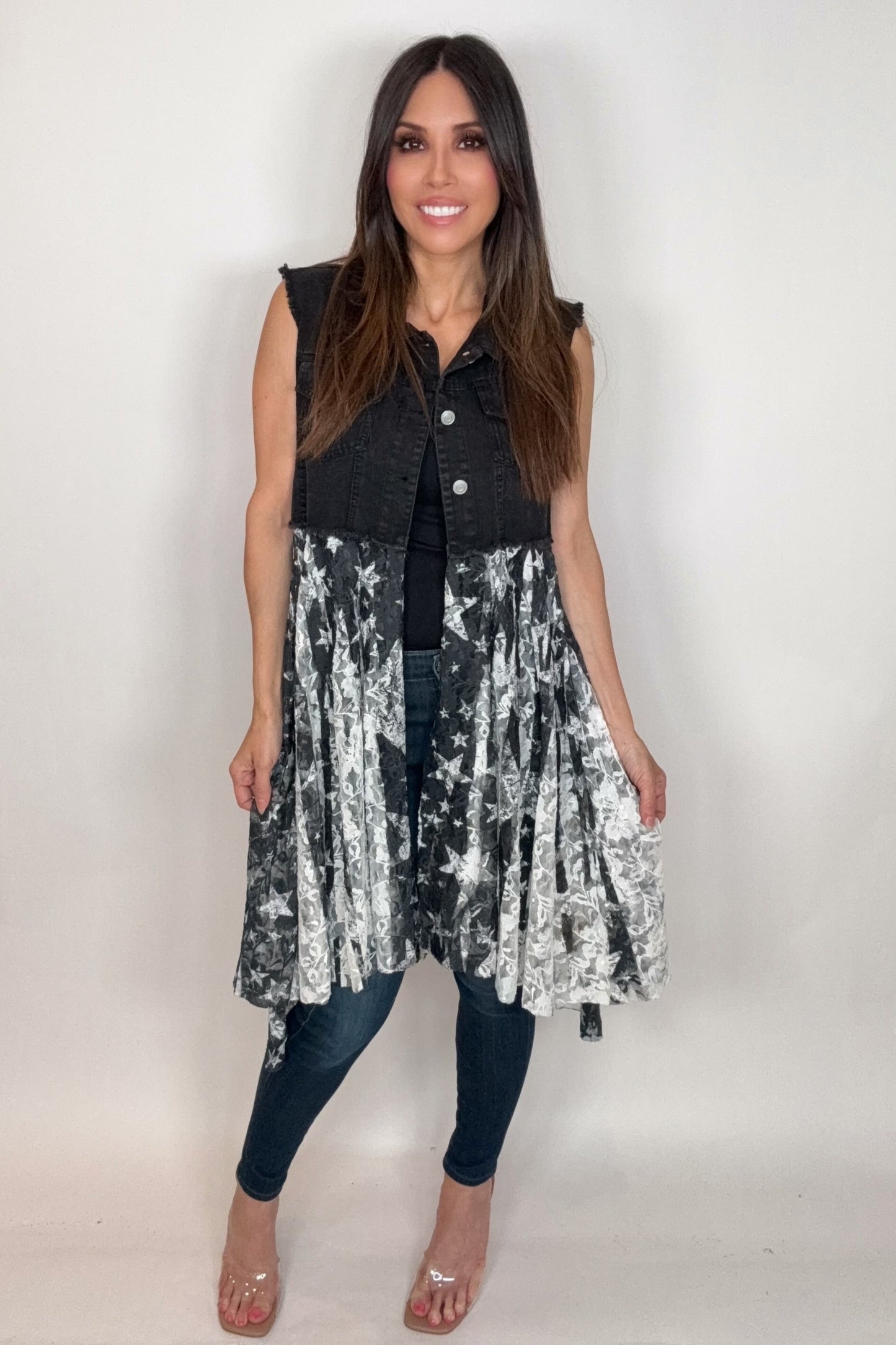 Cropped Black Denim Star Vest - Born To Glam Born To Glam