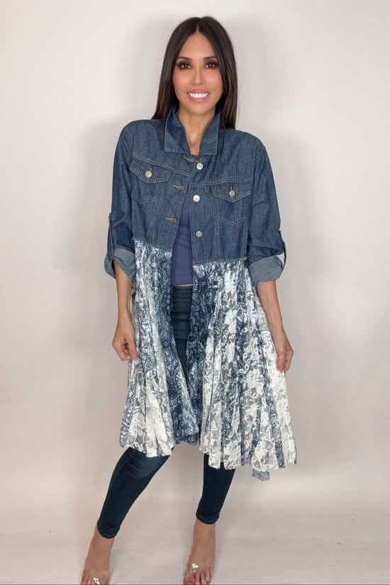 Cropped Navy Floral Denim Jacket - Born To Glam Born To Glam