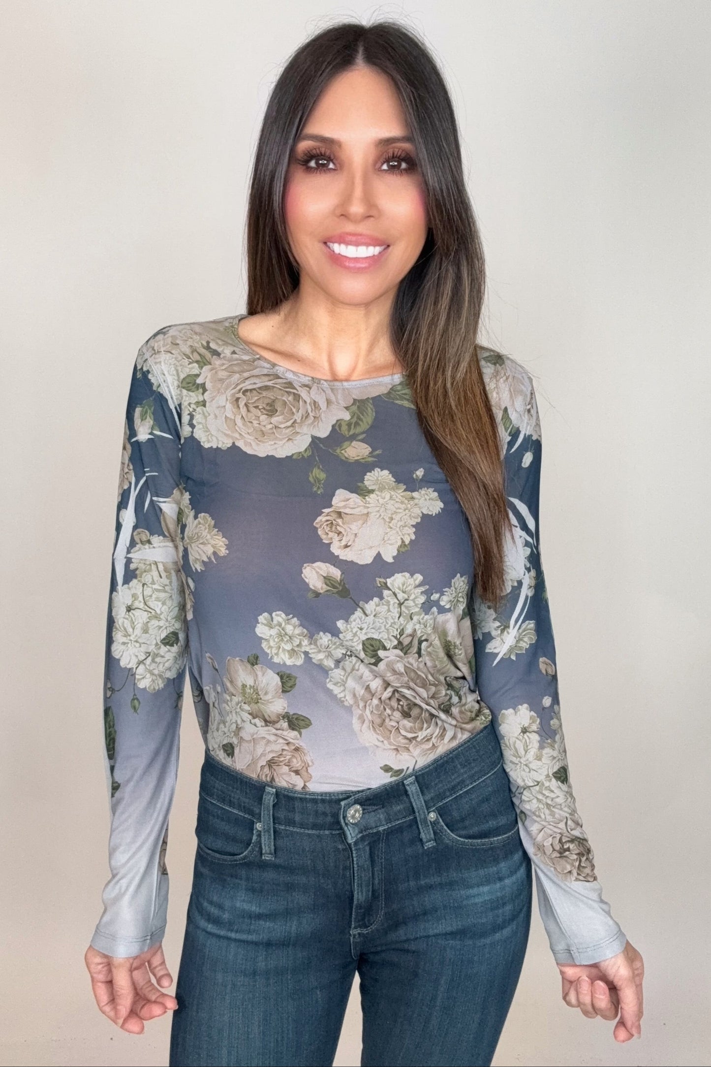 Navy Flower Mesh Top - Born To Glam Born To Glam