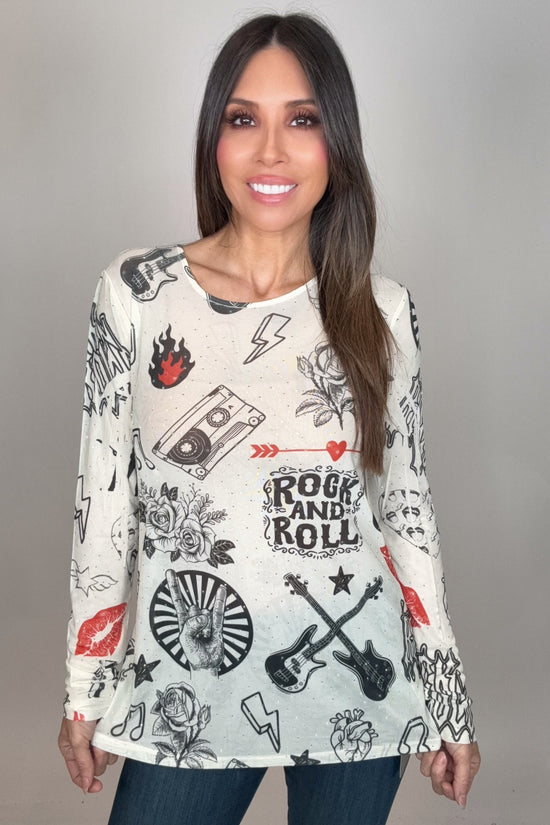 Sparkly Rock N Roll Beige Mesh Top - Born To Glam Born To Glam