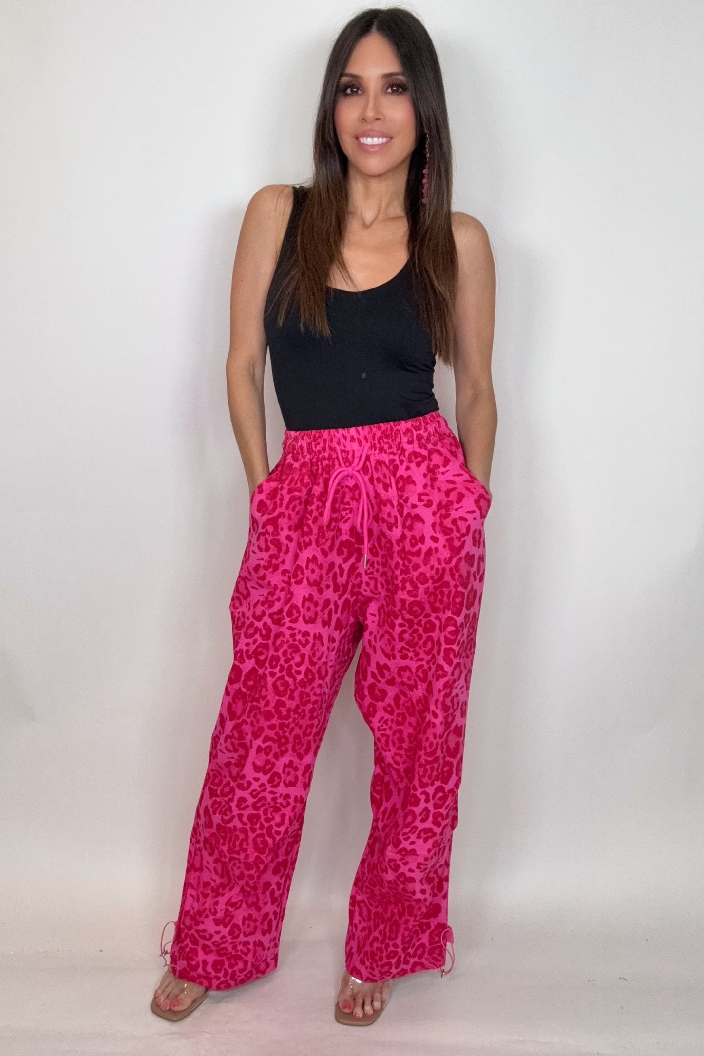 Pink Leopard Print Elastic Waist Jogger Pants - Born To Glam Born To Glam