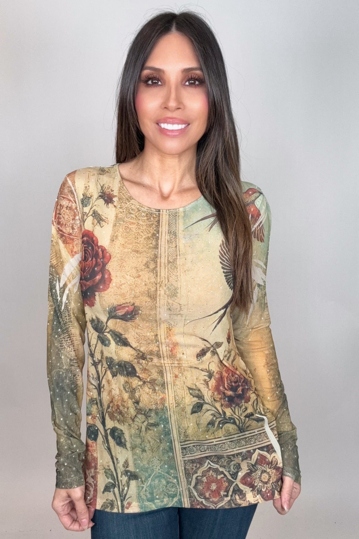 Sparkly Vintage Bird Mesh Top - Born To Glam Born To Glam