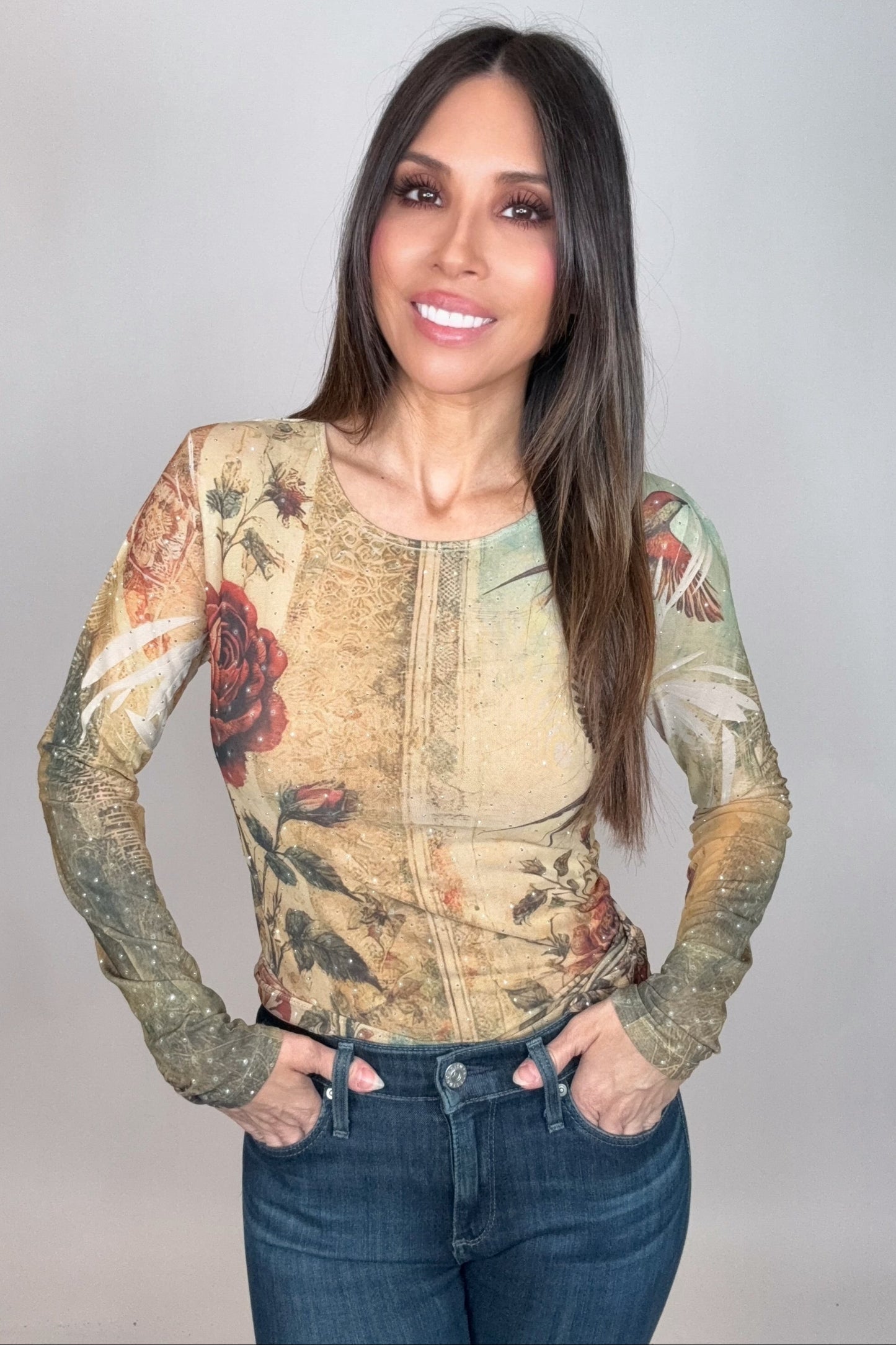 Sparkly Vintage Bird Mesh Top - Born To Glam Born To Glam