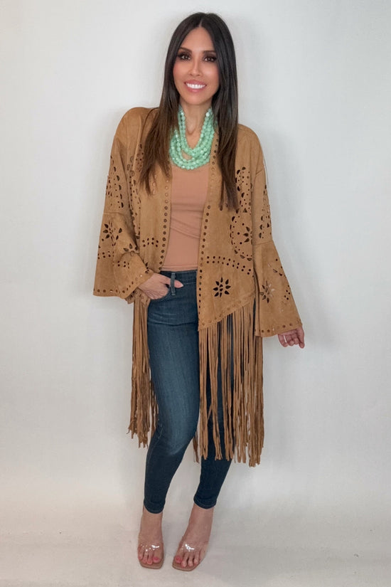 Camel Faux Suede Fringed Jacket - Born To Glam Born To Glam