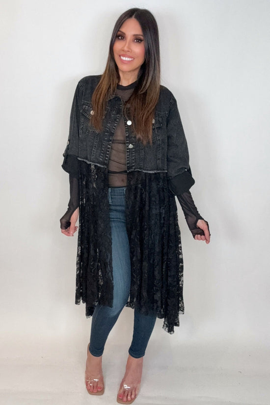 Cropped  Black Denim Lace Jacket - Born To Glam Born To Glam