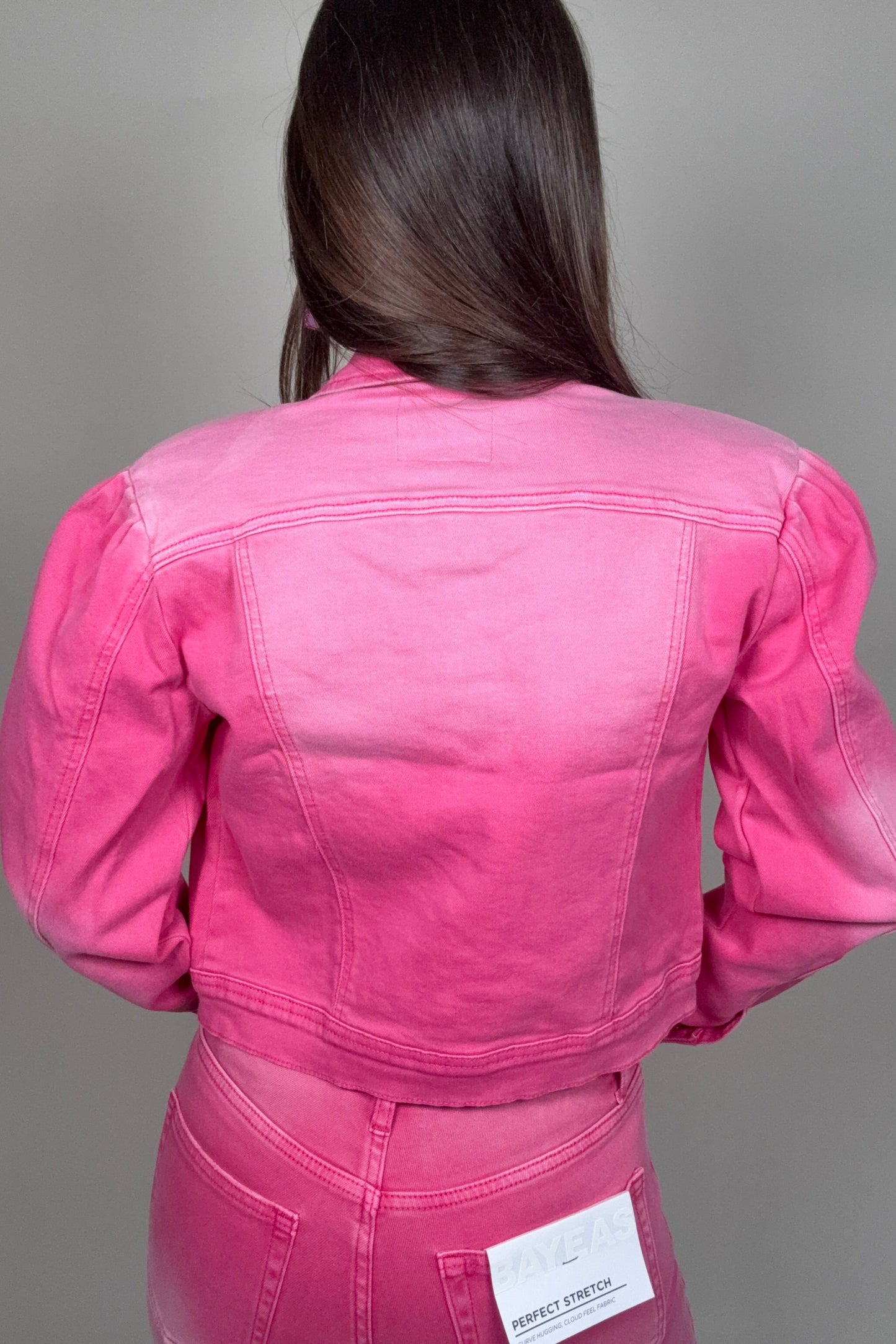 Razberry Pink Puff Sleeve Denim Jacket Born To Glam