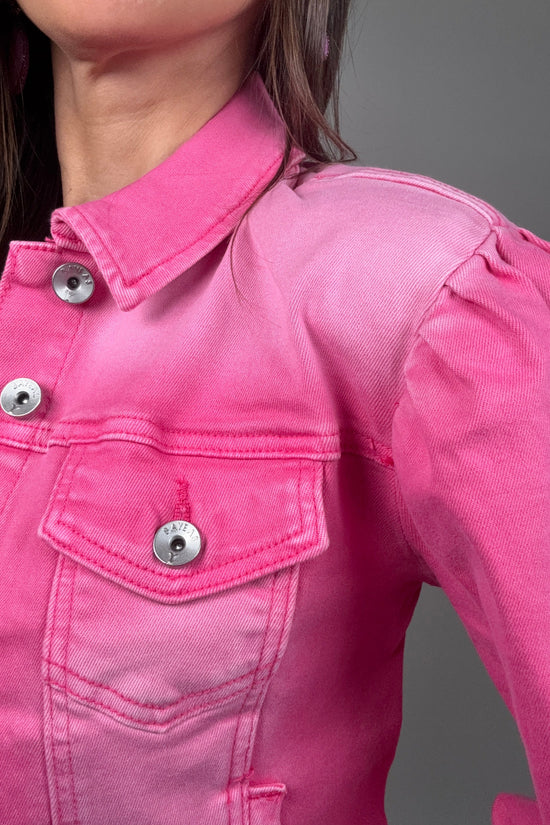 Razberry Pink Puff Sleeve Denim Jacket Born To Glam