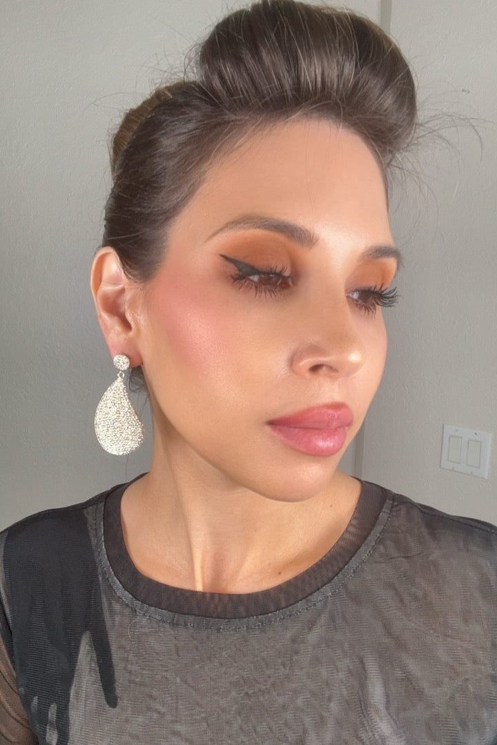 Curved Teardrop Crystal 925 Sterling Silver Drop Earrings - Born To Glam Born To Glam