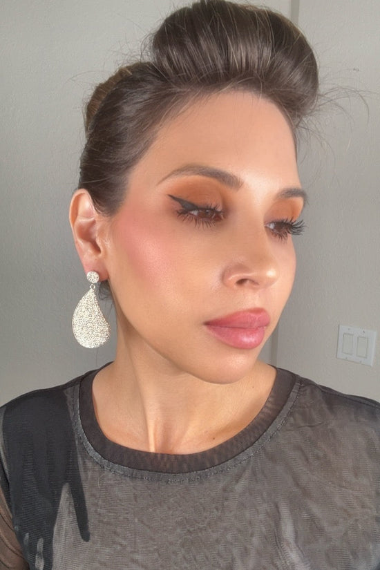 Curved Teardrop Crystal 925 Sterling Silver Drop Earrings - Born To Glam Born To Glam