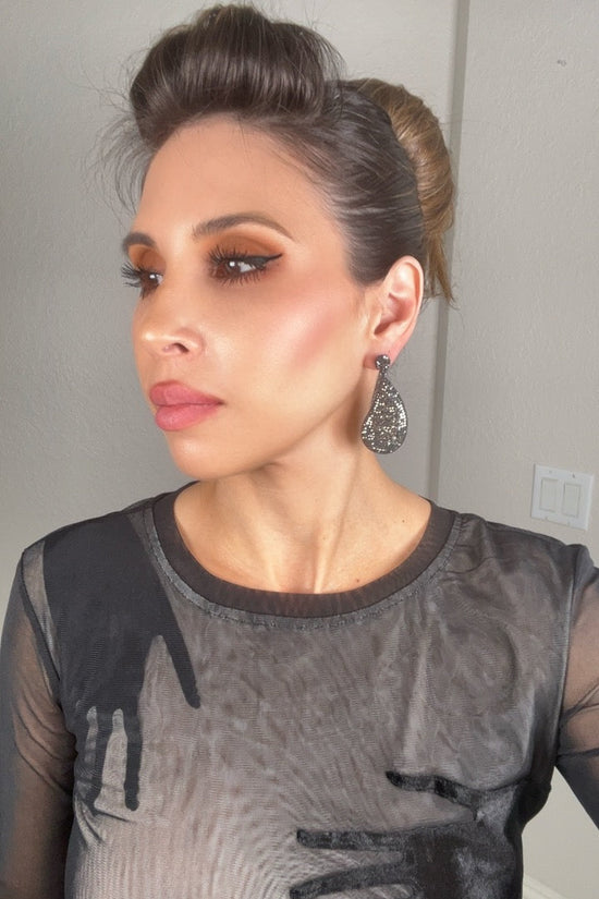 Curved Teardrop Crystal 925 Sterling Silver Drop Earrings - Born To Glam Born To Glam