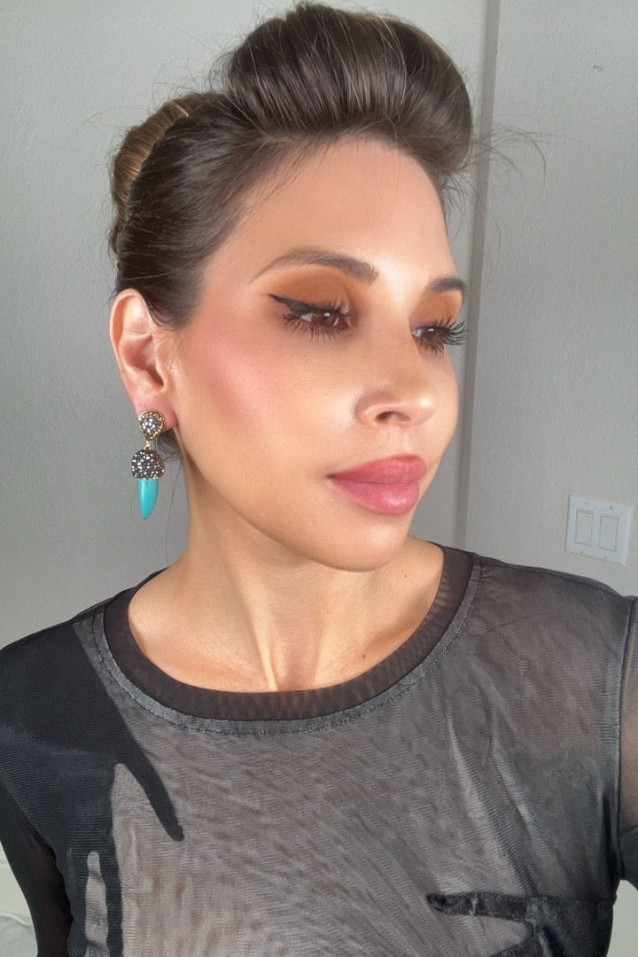 Turqouise Mini Horn Crystal Earring - Born To Glam Born To Glam