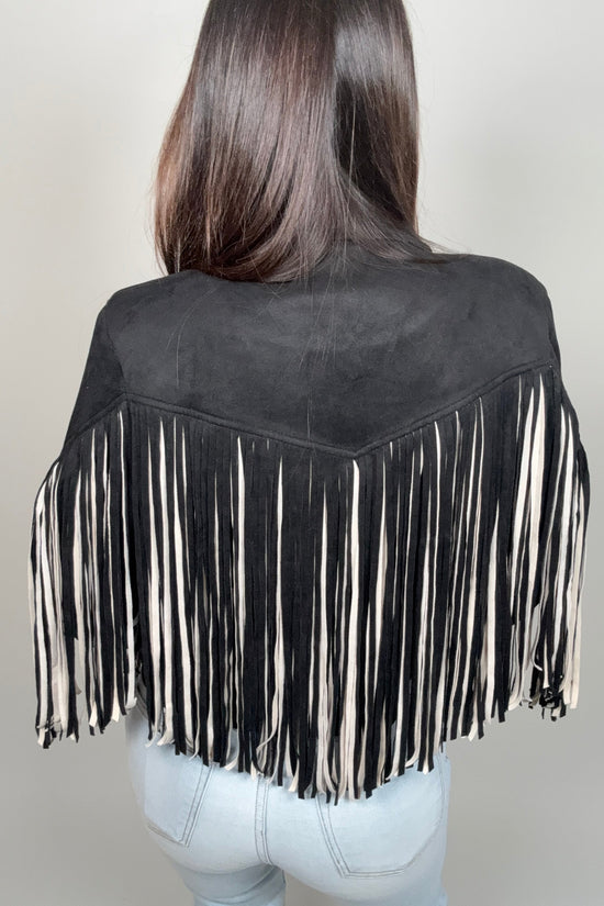 Black Multi Color Fringe Open Front Jacket - Born To Glam Born To Glam