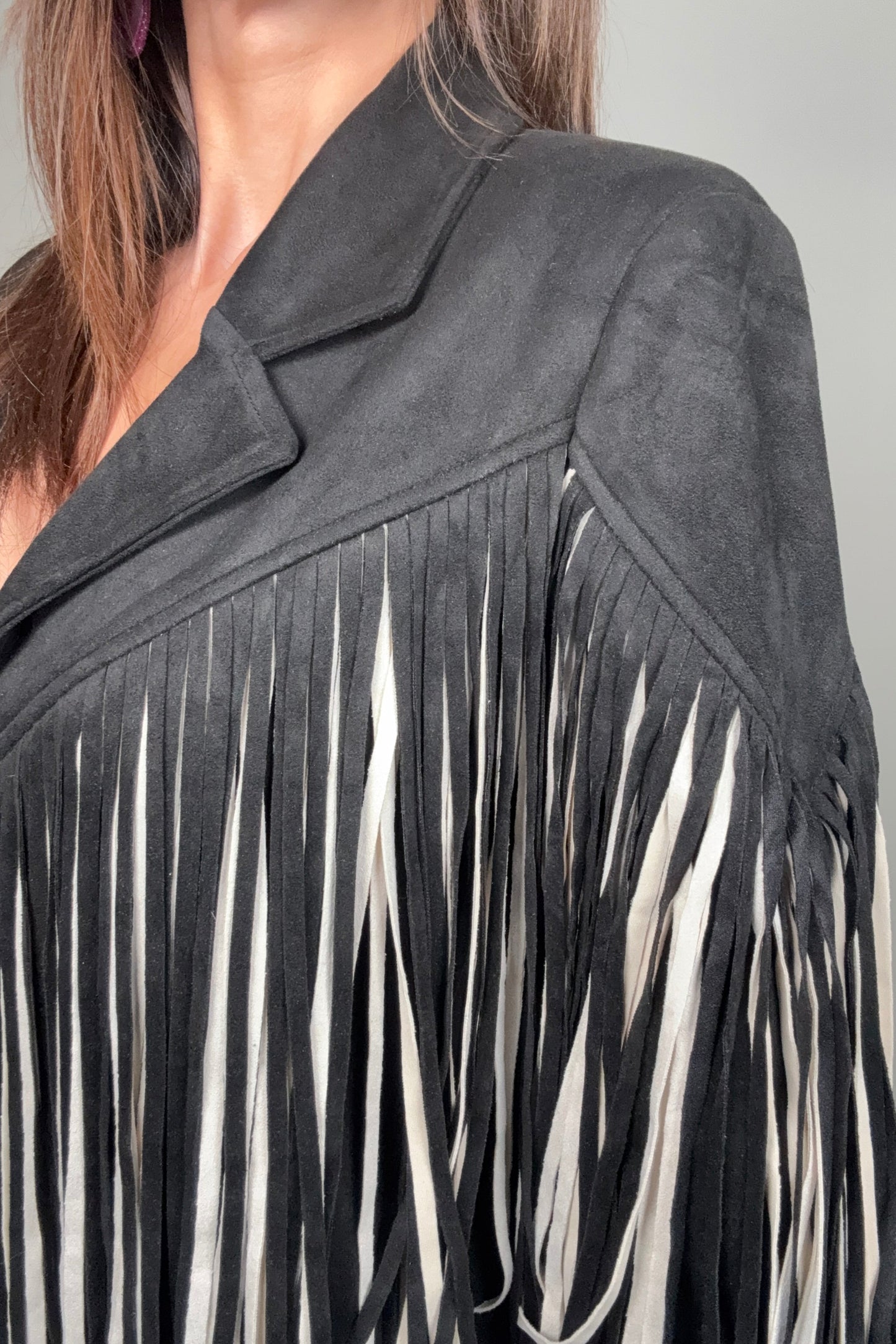 Black Multi Color Fringe Open Front Jacket - Born To Glam Born To Glam