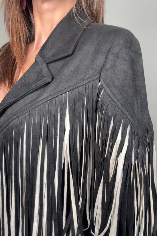 Black Multi Color Fringe Open Front Jacket - Born To Glam Born To Glam