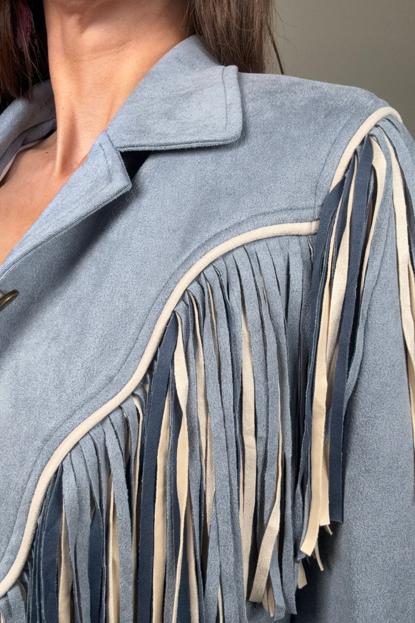 Blue Faux Suede 2 Tone Fringe Jacket - Born To Glam Born To Glam