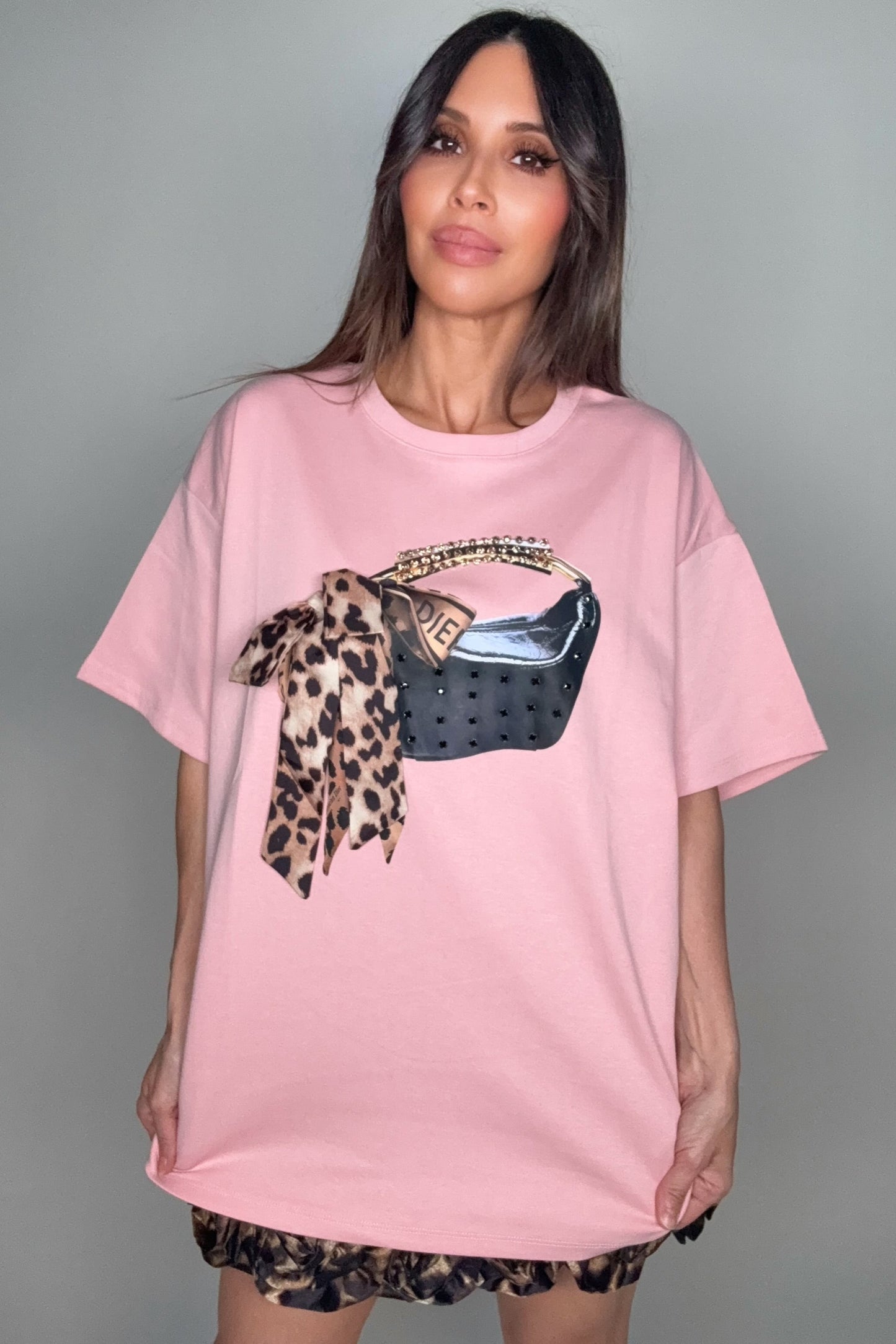 Pink 3D Bow Tie Purse Tee - Born To Glam Born To Glam