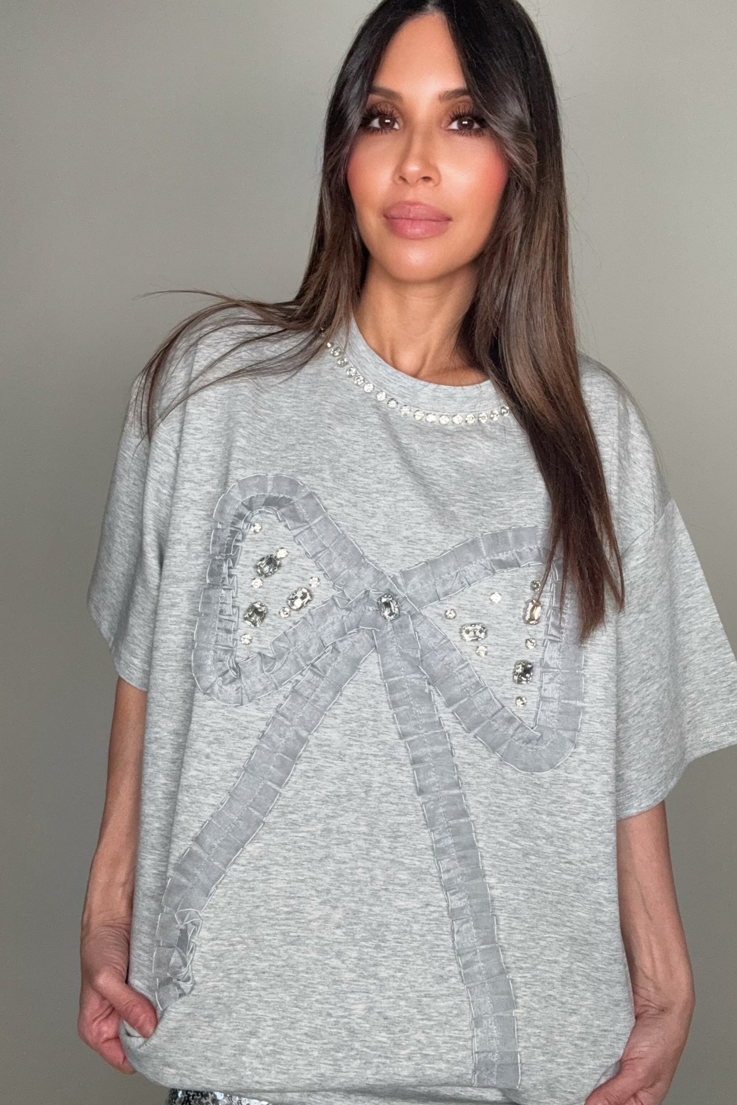 Bow Ruffle Embellished T Shirt - Born To Glam Born To Glam