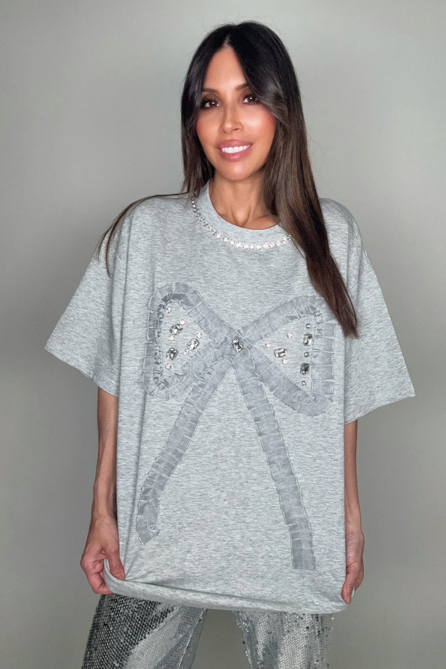 Bow Ruffle Embellished T Shirt - Born To Glam Born To Glam