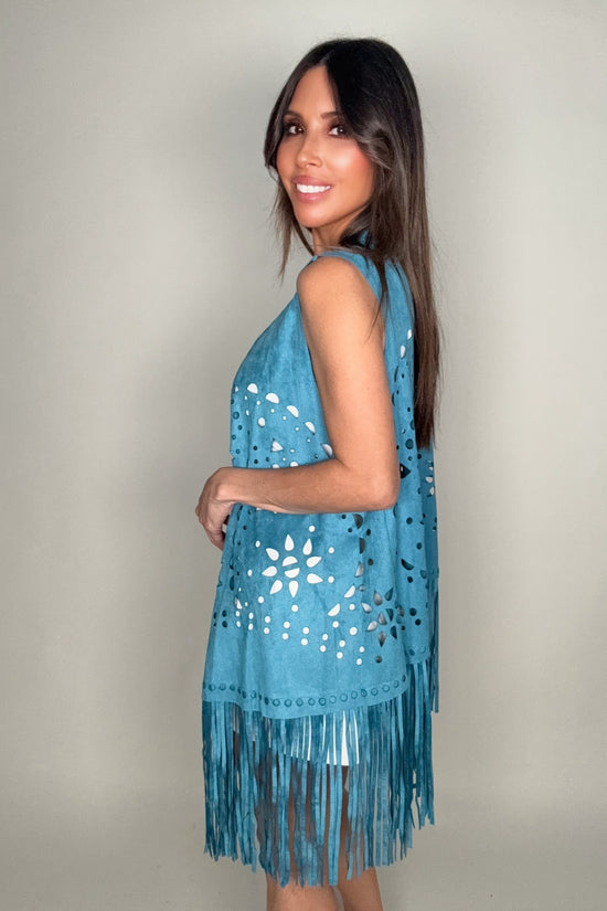 Teal Faux Suede Fringe Vest - Born To Glam Born To Glam
