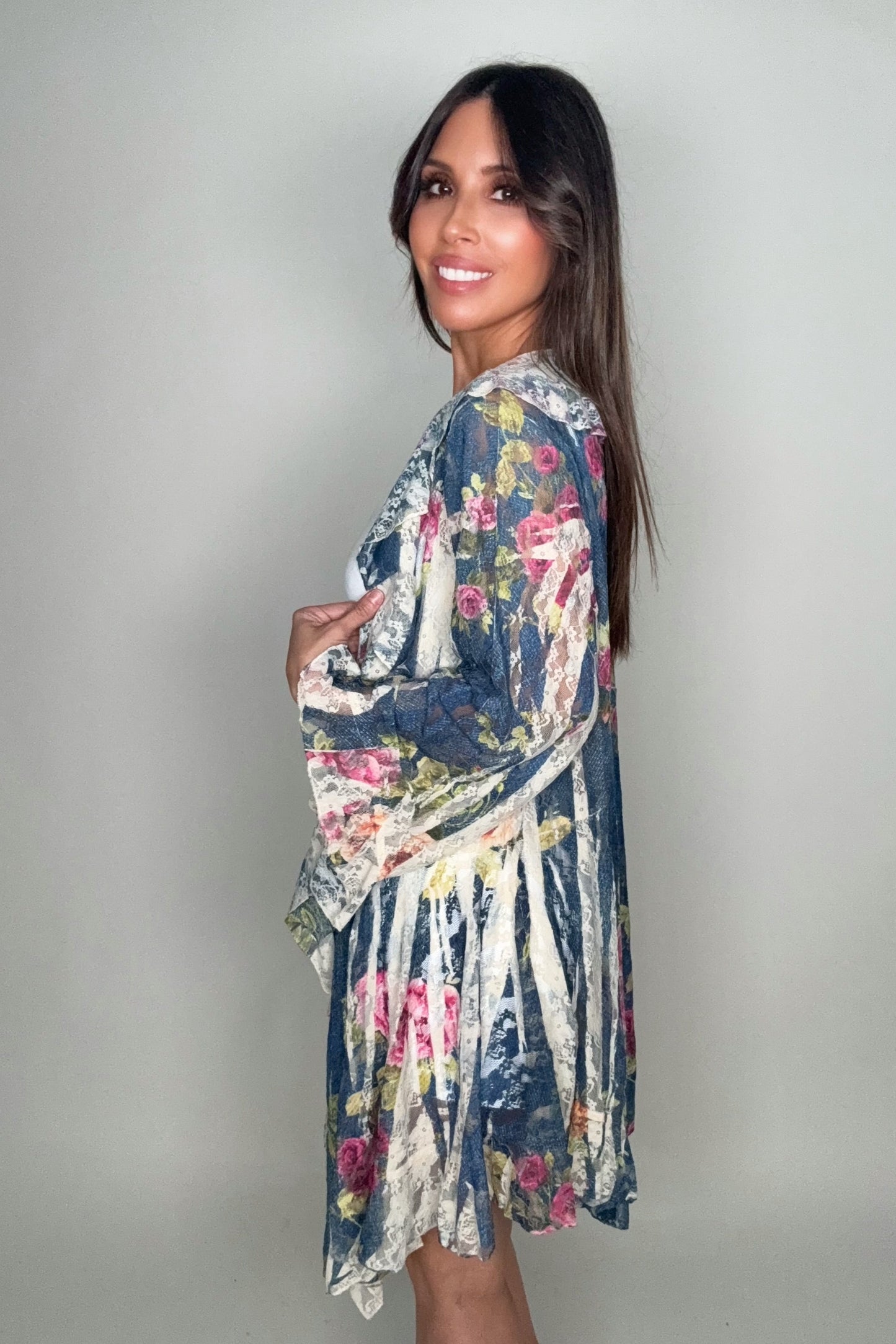 Denim Rose Lace Cardigan - Born To Glam Born To Glam