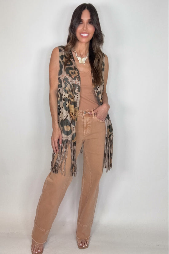 Leopard Faux Suede Fringe Vest - Born To Glam Born To Glam