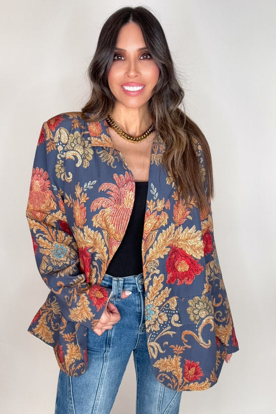 Imperial Indigo Brocade Blazer - Born To Glam Born To Glam