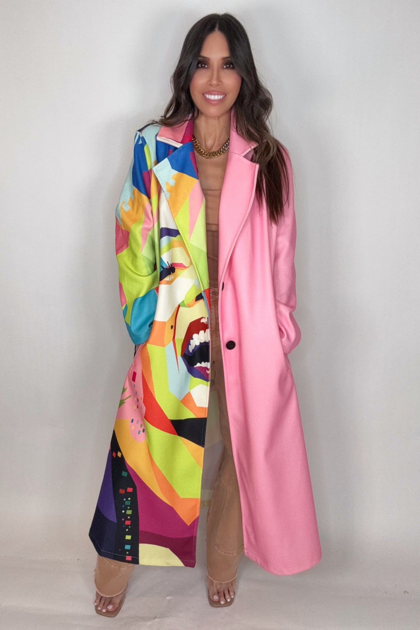 Pink Face Multi Color Coat - Born To Glam Born To Glam