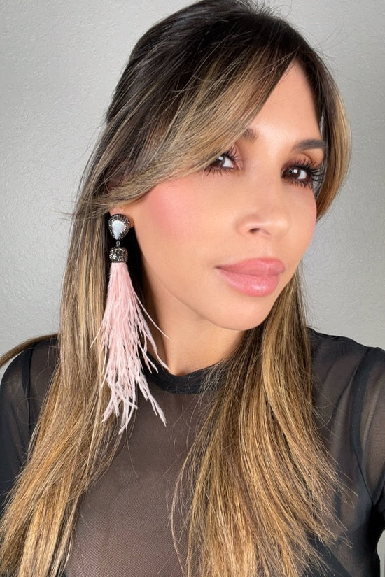 Feather Gemstone 925 Sterling Silver Statement Earring - Born To Glam Born To Glam