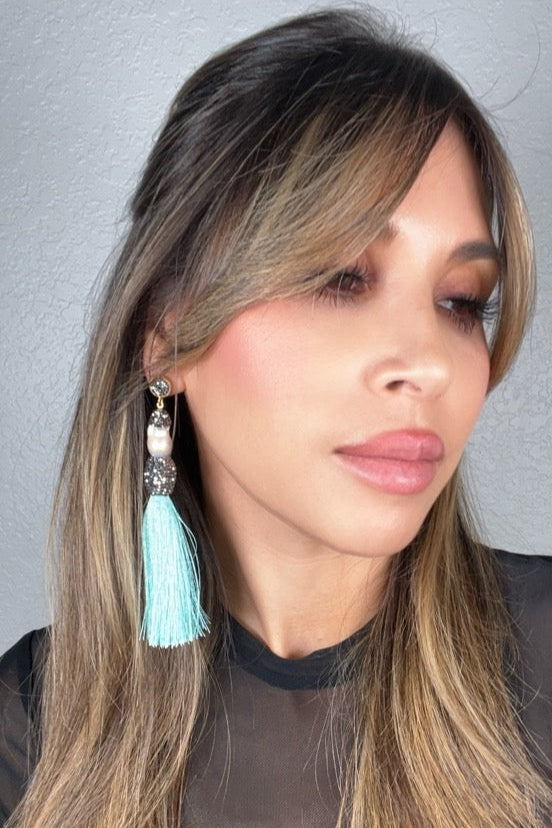 Baroque Cultured Pearl Silver Crystal Gold Plated Tassel Earring - Born To Glam Born To Glam