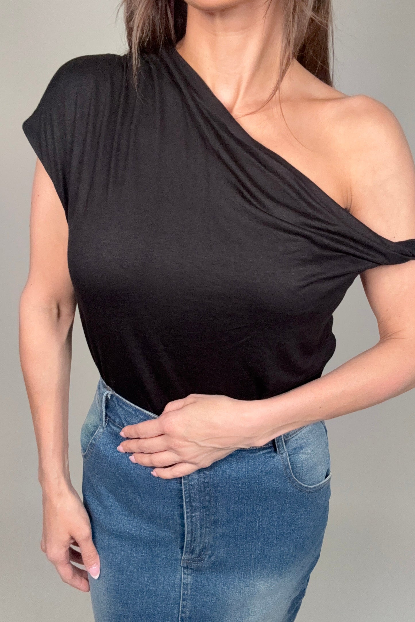 Elevated Basics Single Side Off Shoulder Top - Born To Glam Born To Glam