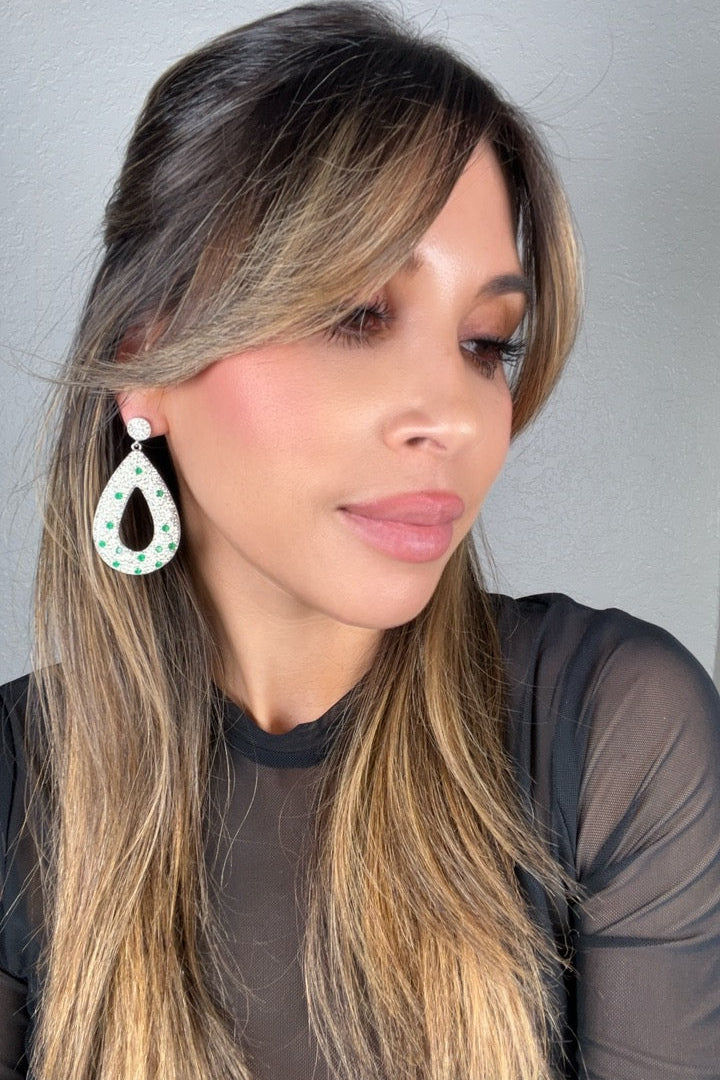 Open Teardrop Gemstone 925 Sterling Silver Statement Earring - Born To Glam Born To Glam