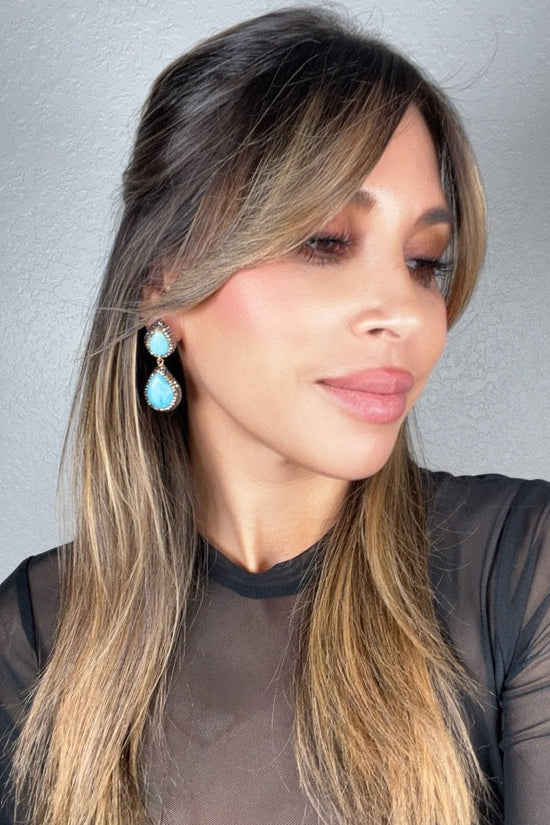 Turquoise Double Drop 925 Sterling Silver Earrings - Born To Glam Born To Glam