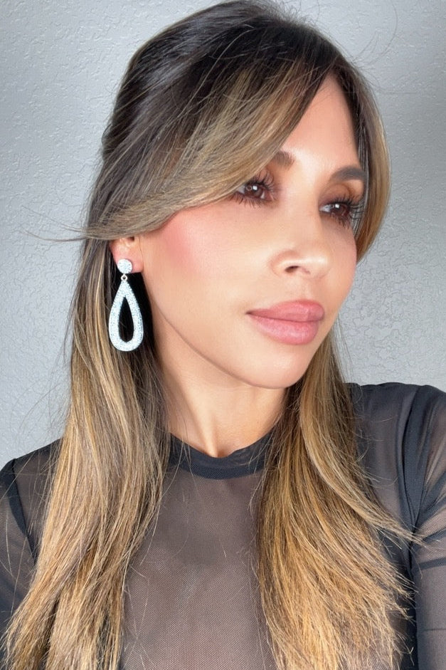 Sleek Open Teardrop Crystal 925 Sterling Silver Earring - Born To Glam Born To Glam