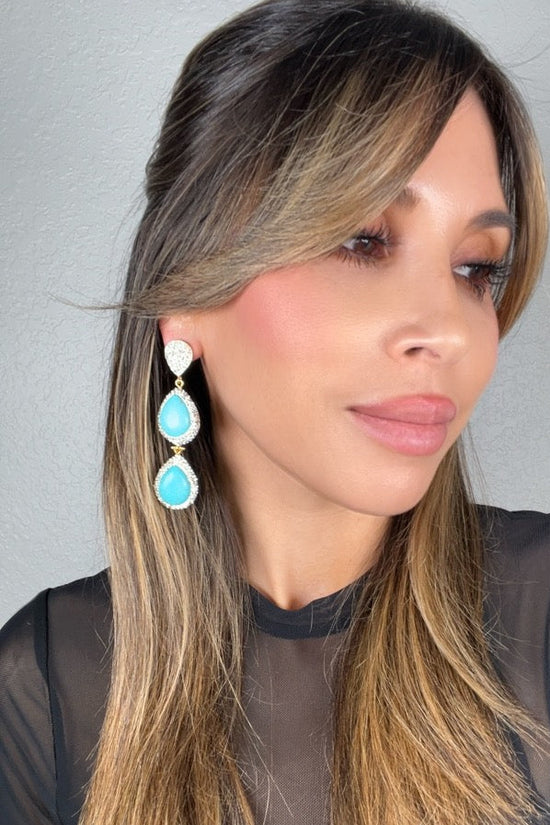 Turquoise Gemstone 2 Tier Statement Earring - Born To Glam Born To Glam