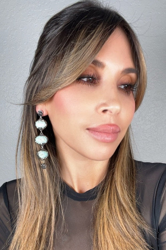 Turquoise Triple Tier Crystal 925 Sterling Silver Dangle Earring - Born To Glam Born To Glam