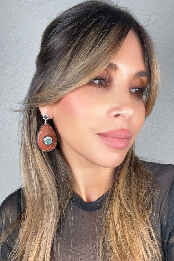 Teardrop Gemstone Leather & Crystal Drop Earrings - Born To Glam Born To Glam