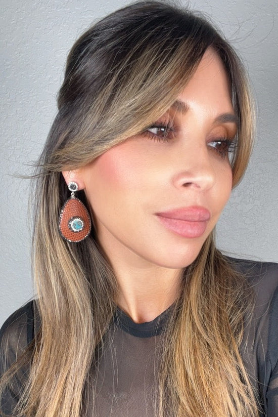 Teardrop Gemstone Leather & Crystal Drop Earrings - Born To Glam Born To Glam