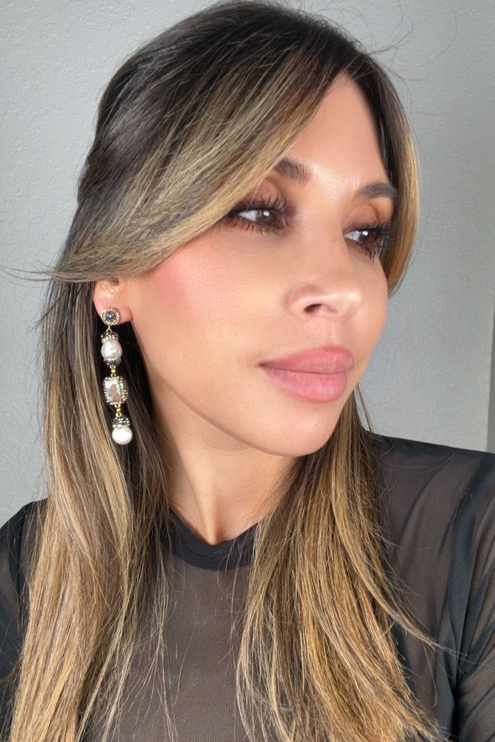 Gemstone Multi Tier Crystal 925 Sterling Silver Dangle Earrings - Born To Glam Born To Glam